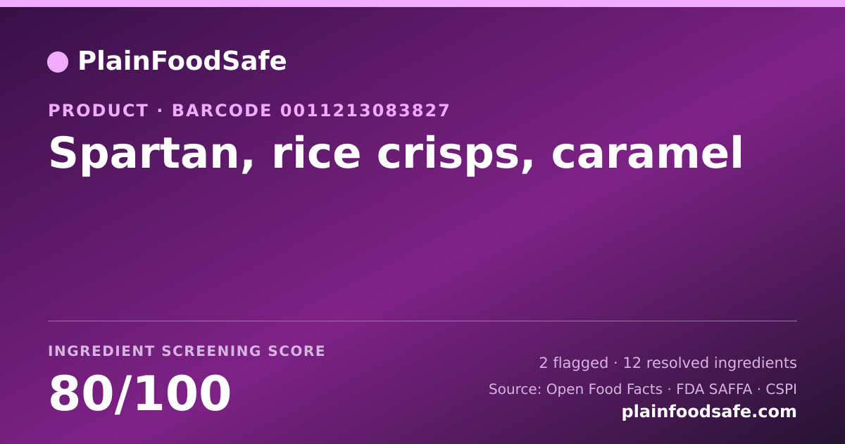 Share card for Spartan, rice crisps, caramel Food Ingredient Profile