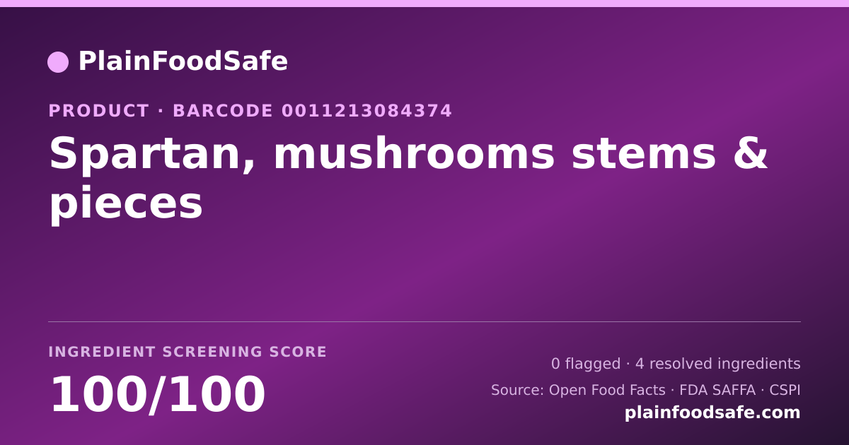 Share card for Spartan, mushrooms stems & pieces Food Ingredient Profile