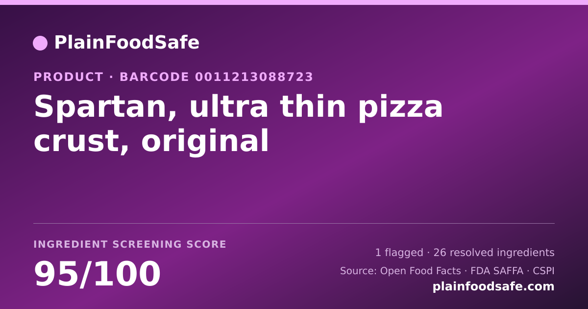 Share card for Spartan, ultra thin pizza crust, original Food Ingredient Profile