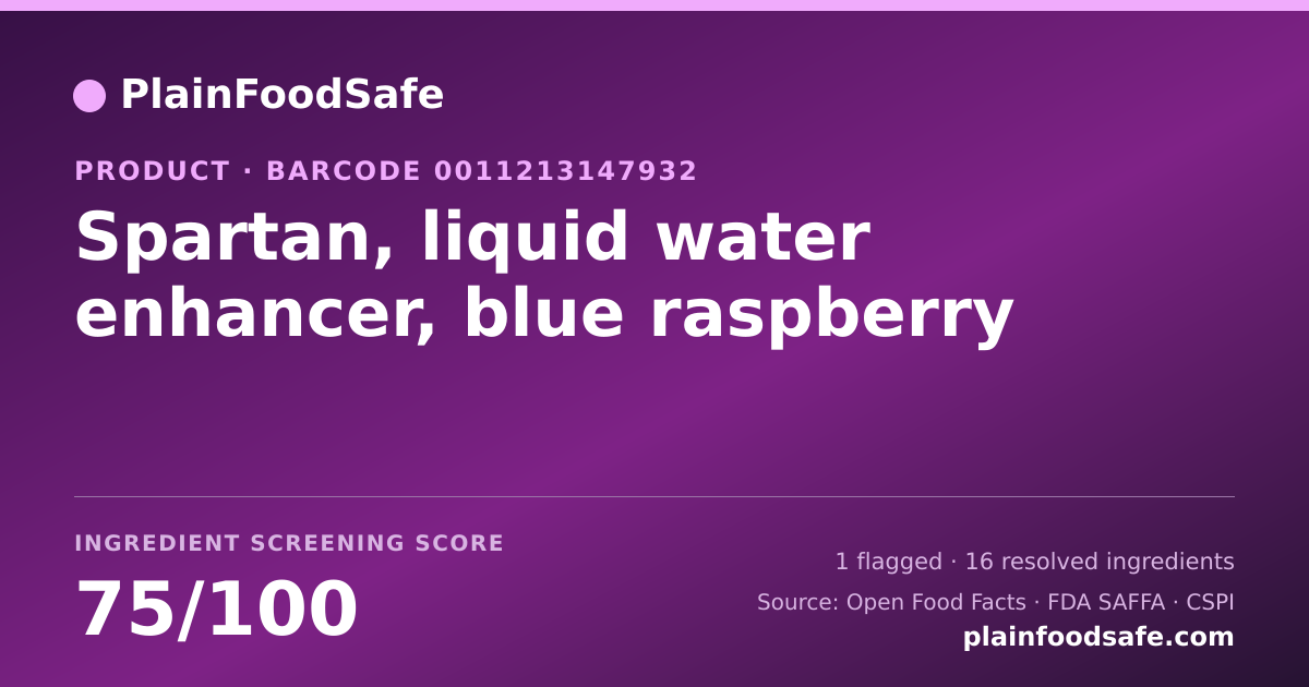 Share card for Spartan, liquid water enhancer, blue raspberry Food Ingredient Profile
