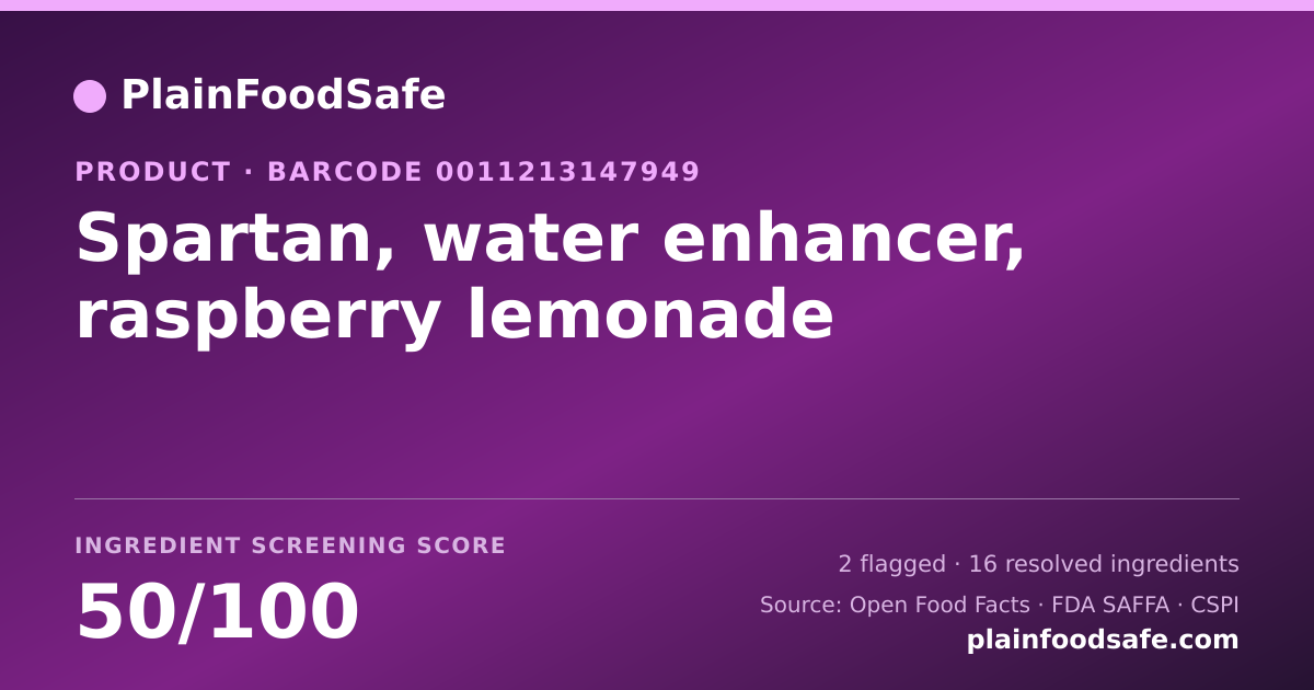 Share card for Spartan, water enhancer, raspberry lemonade Food Ingredient Profile