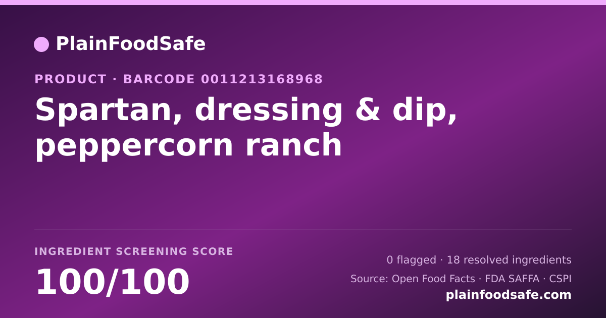 Share card for Spartan, dressing & dip, peppercorn ranch Food Ingredient Profile