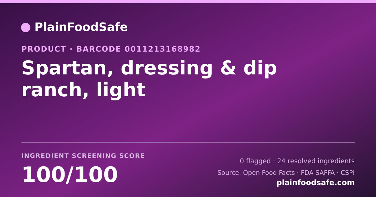 Share card for Spartan, dressing & dip ranch, light Food Ingredient Profile
