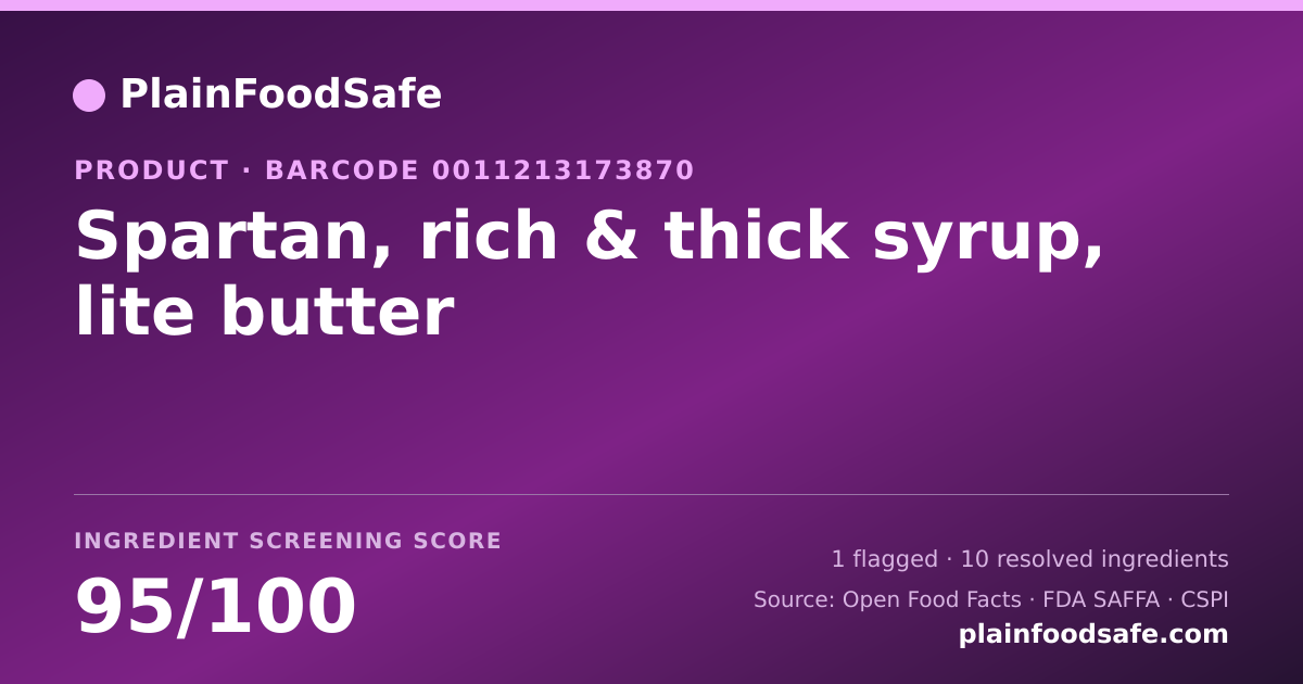 Share card for Spartan, rich & thick syrup, lite butter Food Ingredient Profile