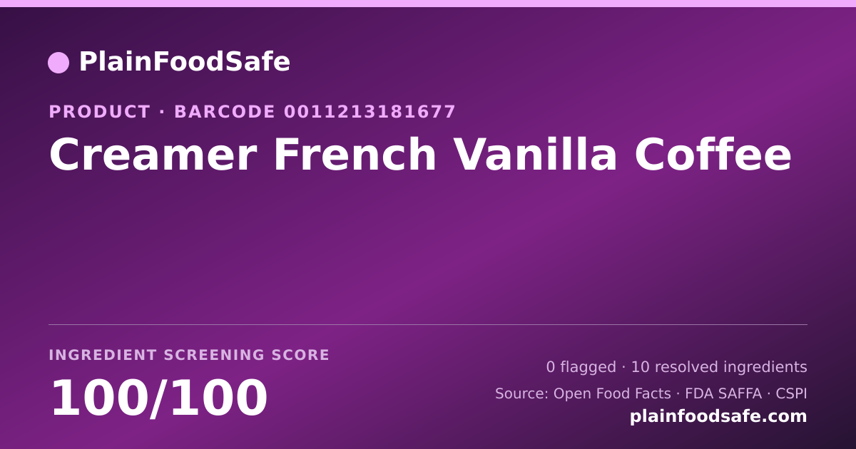 Share card for Creamer French Vanilla Coffee Food Ingredient Profile