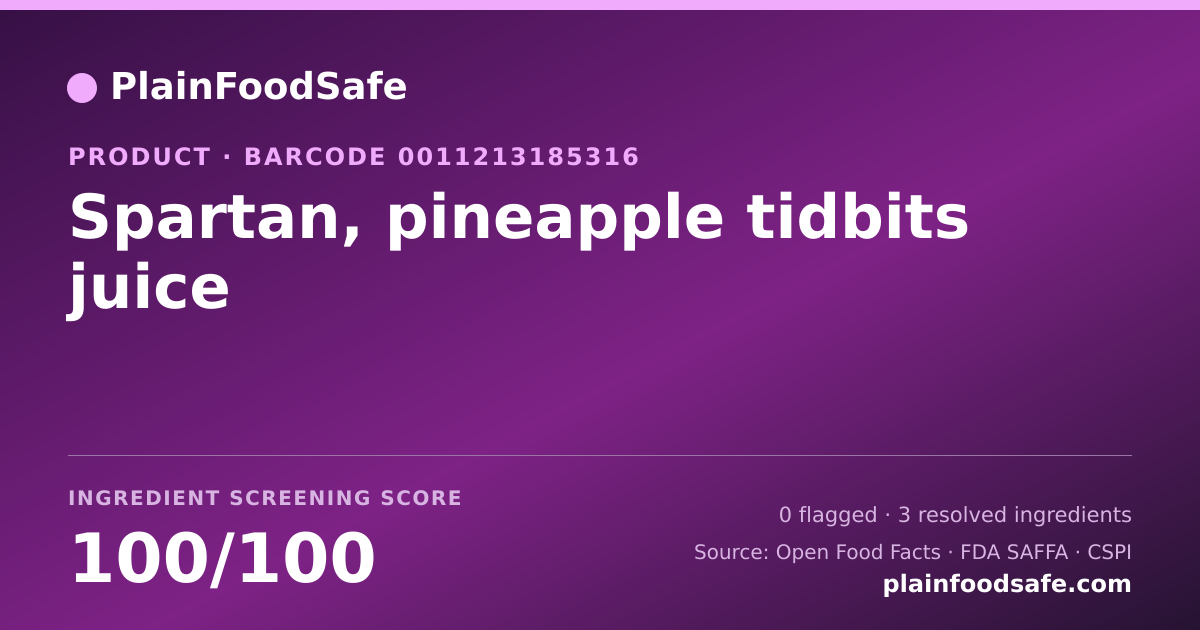 Share card for Spartan, pineapple tidbits juice Food Ingredient Profile