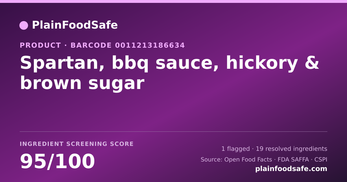 Share card for Spartan, bbq sauce, hickory & brown sugar Food Ingredient Profile