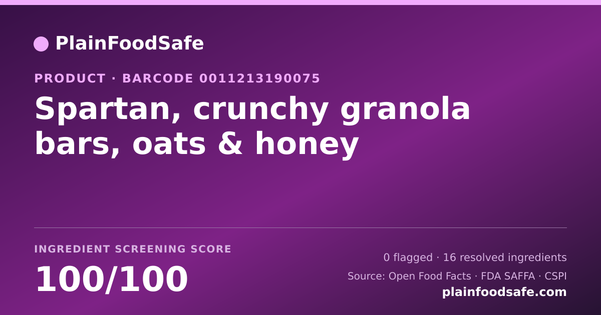 Share card for Spartan, crunchy granola bars, oats & honey Food Ingredient Profile