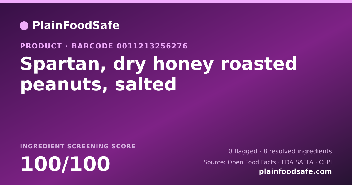 Share card for Spartan, dry honey roasted peanuts, salted Food Ingredient Profile