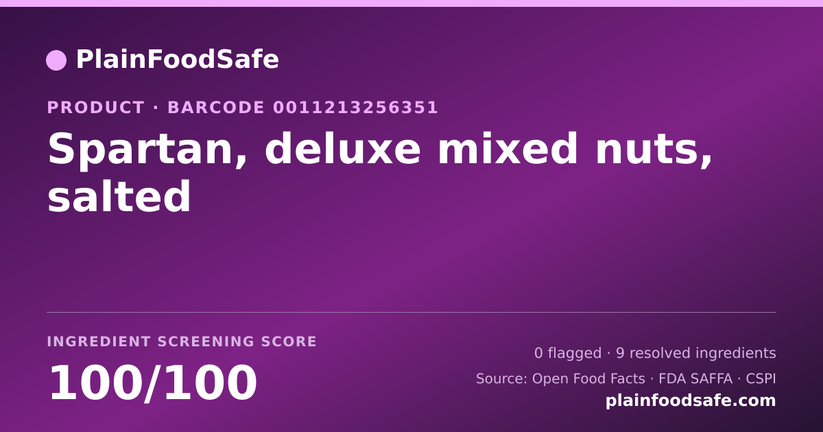 Share card for Spartan, deluxe mixed nuts, salted Food Ingredient Profile