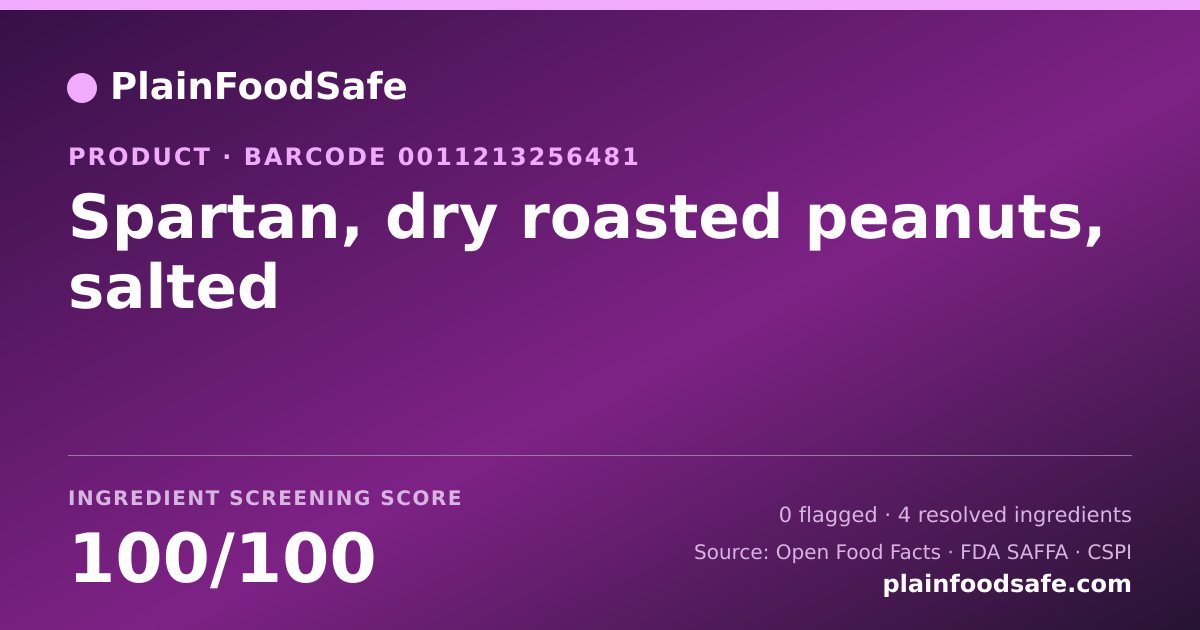 Share card for Spartan, dry roasted peanuts, salted Food Ingredient Profile