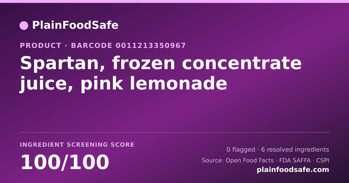 Share card for Spartan, frozen concentrate juice, pink lemonade Food Ingredient Profile
