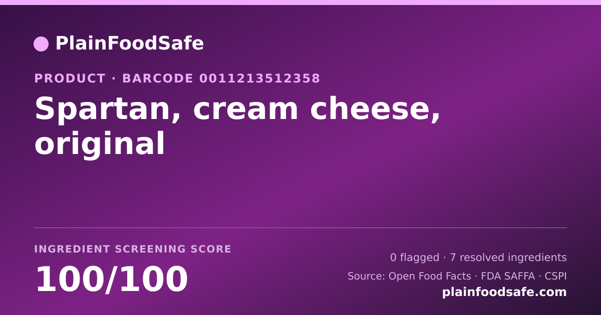 Share card for Spartan, cream cheese, original Food Ingredient Profile