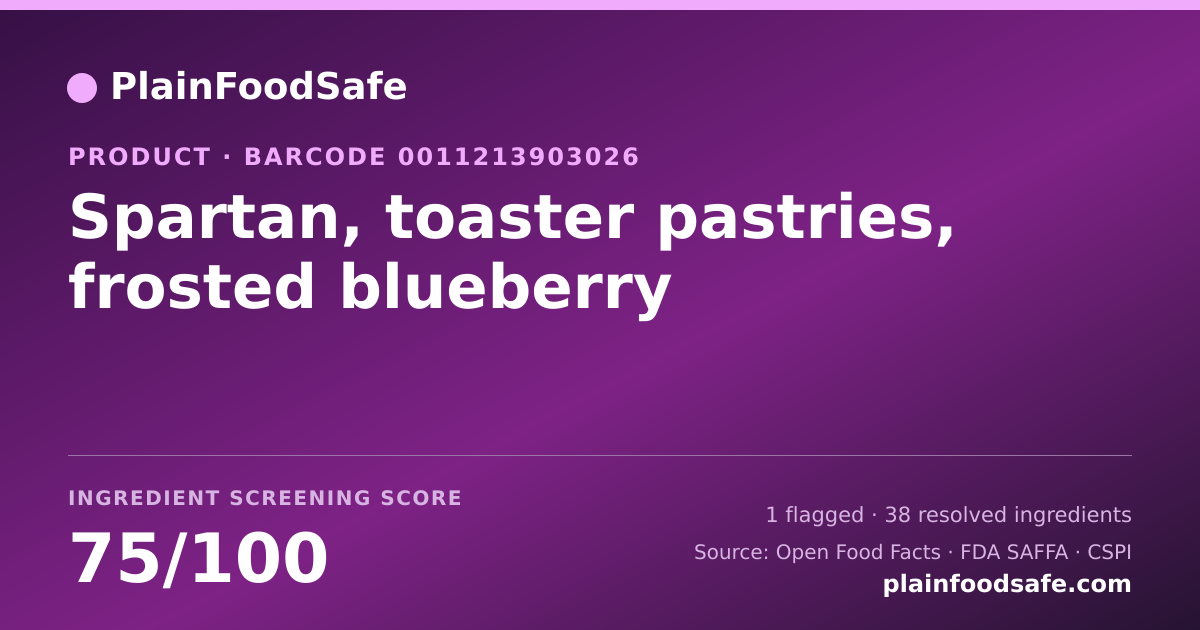 Share card for Spartan, toaster pastries, frosted blueberry Food Ingredient Profile