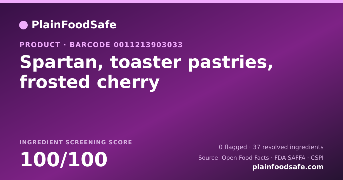 Share card for Spartan, toaster pastries, frosted cherry Food Ingredient Profile