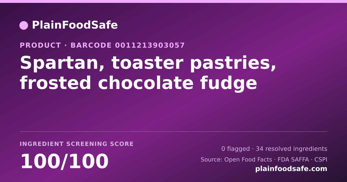 Share card for Spartan, toaster pastries, frosted chocolate fudge Food Ingredient Profile