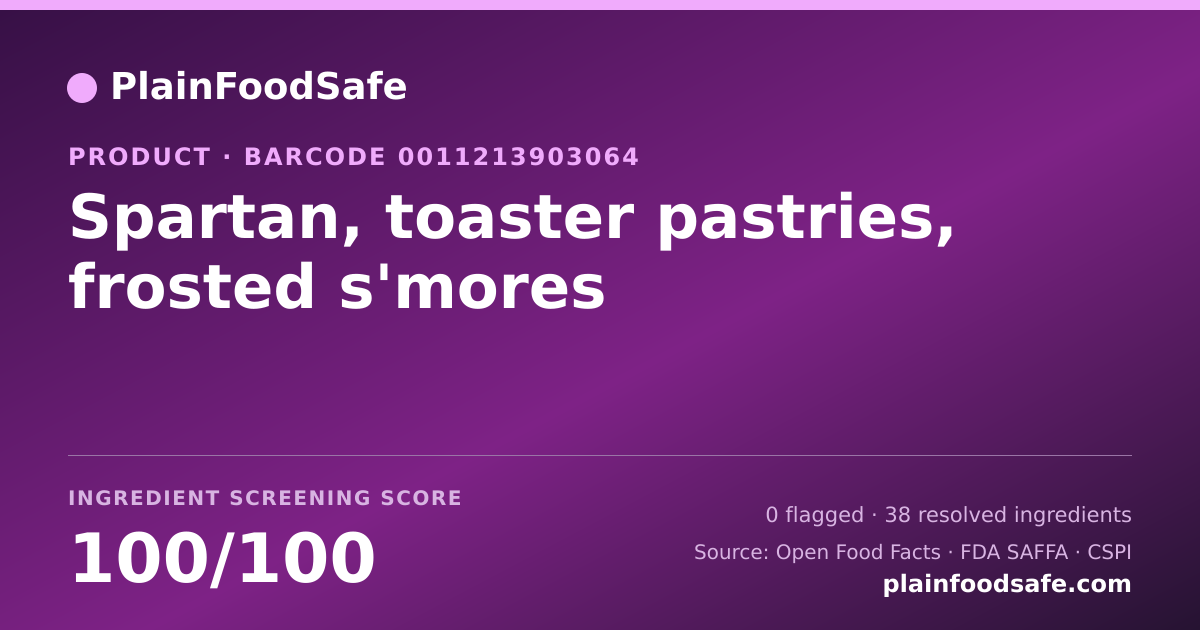 Share card for Spartan, toaster pastries, frosted s'mores Food Ingredient Profile