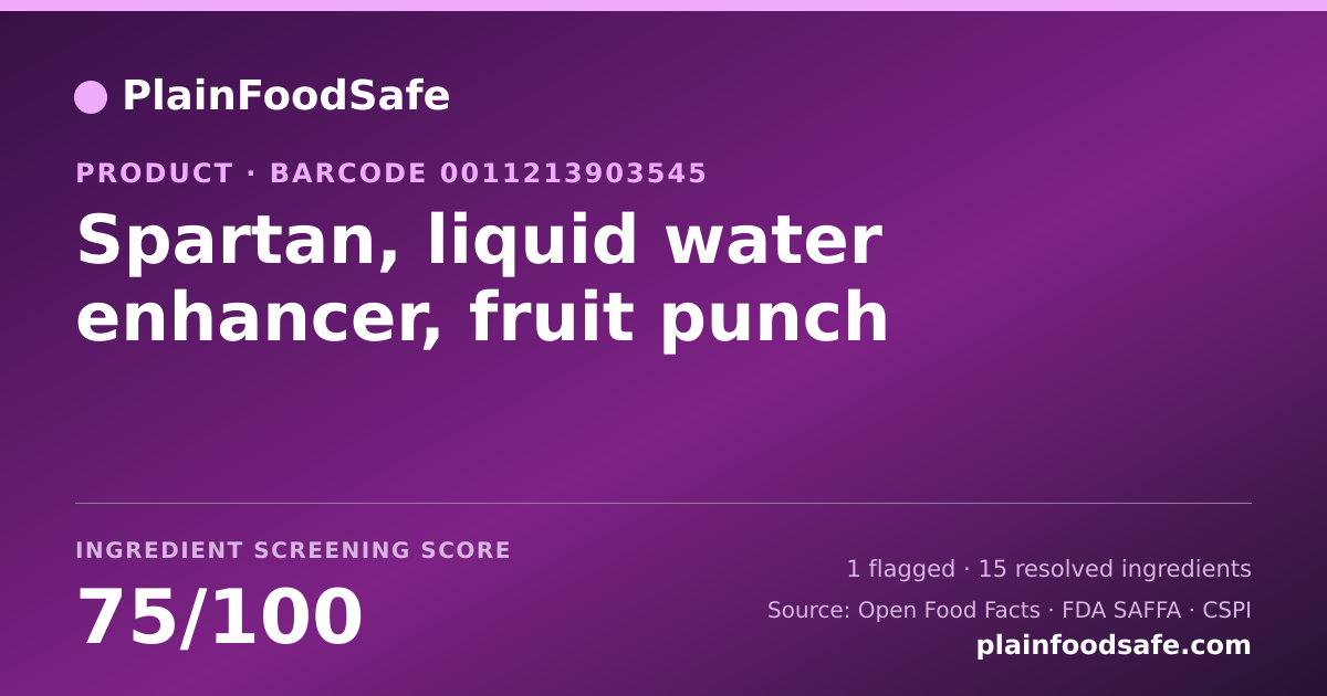 Share card for Spartan, liquid water enhancer, fruit punch Food Ingredient Profile