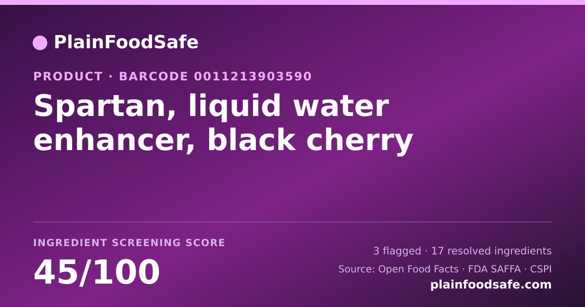 Share card for Spartan, liquid water enhancer, black cherry Food Ingredient Profile
