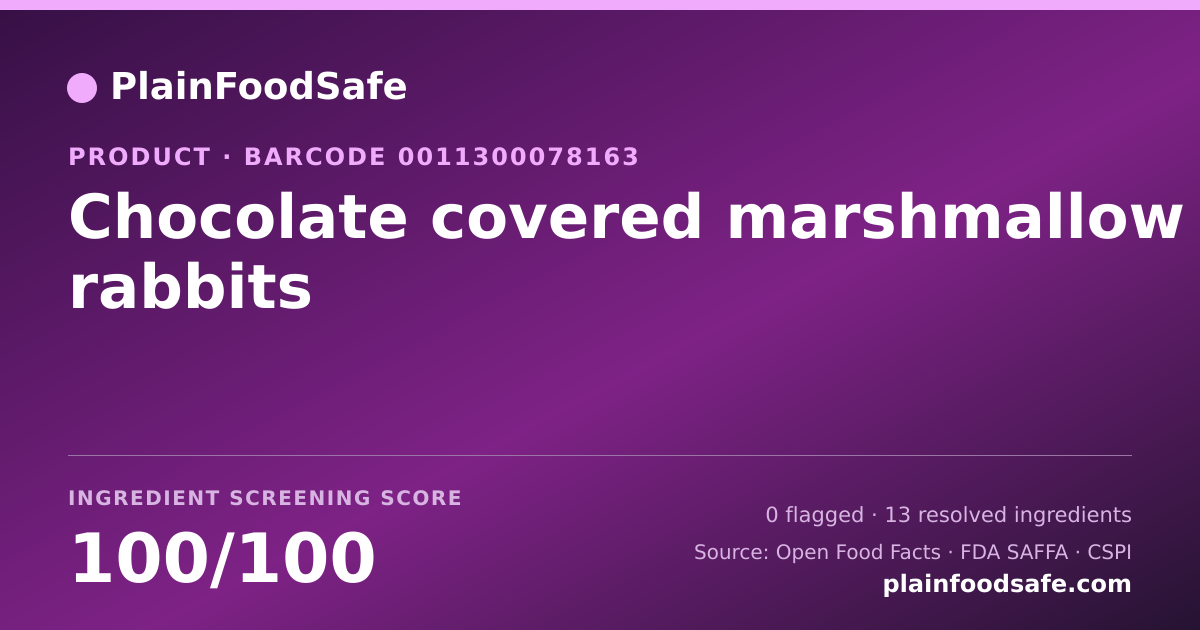 Share card for Chocolate covered marshmallow rabbits Food Ingredient Profile