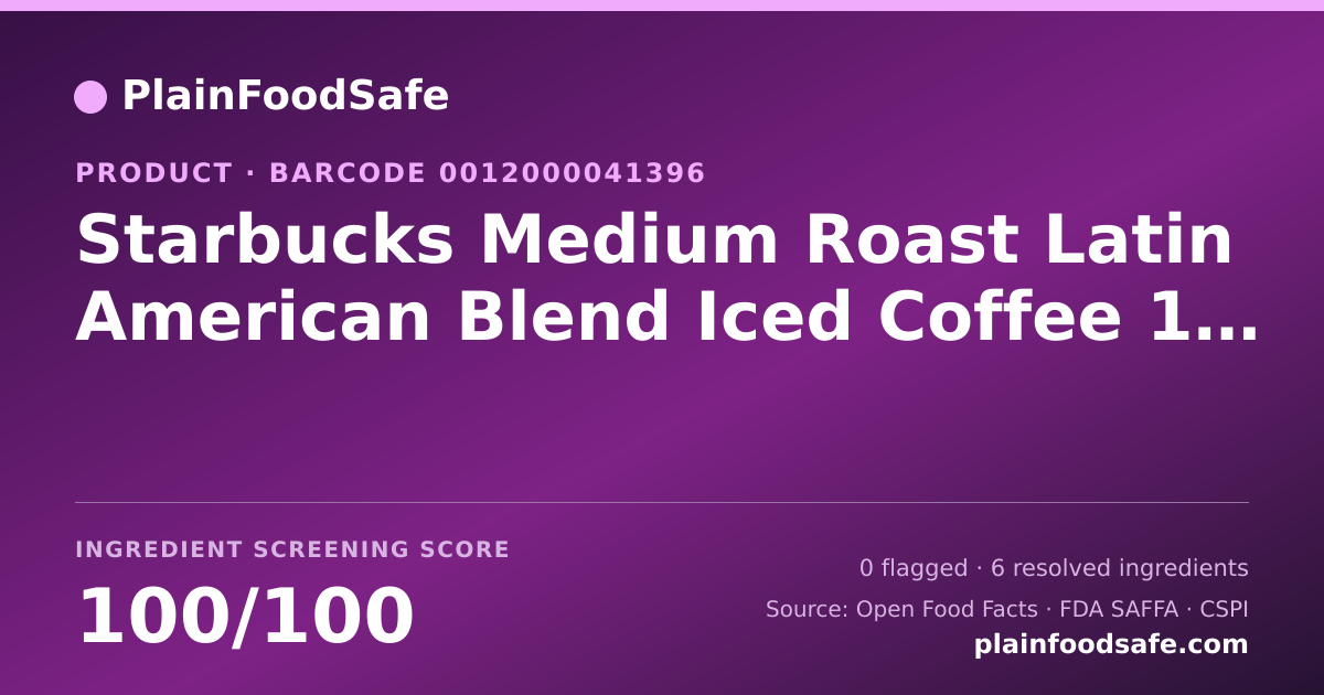 Share card for Starbucks Medium Roast Latin American Blend Iced Coffee 11 Fluid Ounce Glass Bottle Food Ingredient Profile