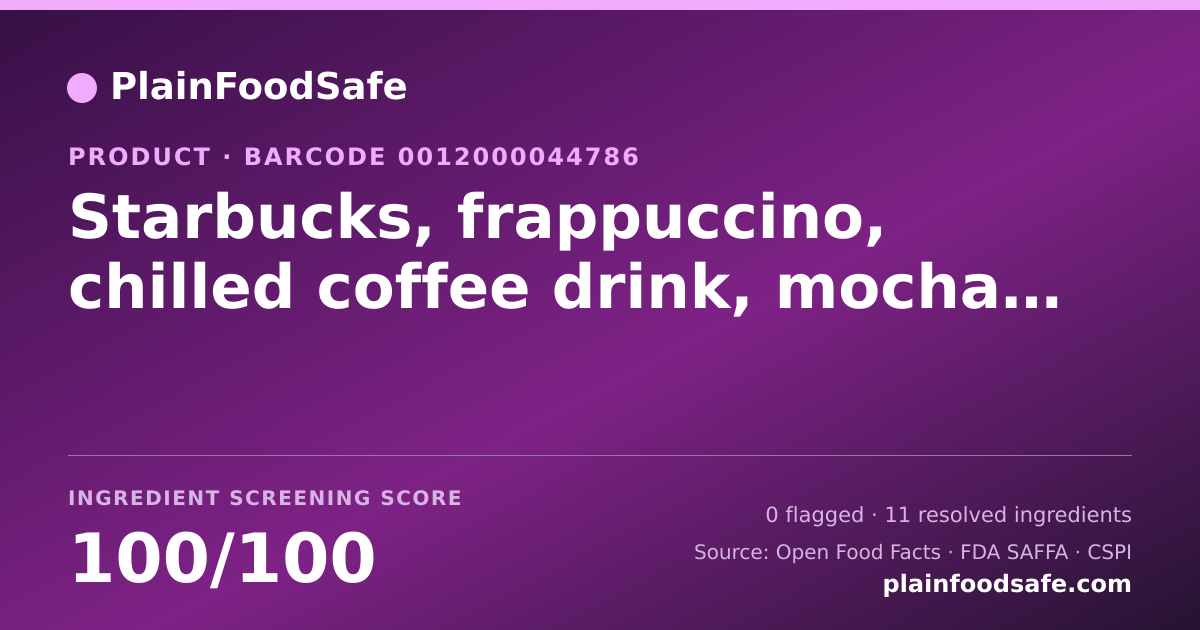 Share card for Starbucks, frappuccino, chilled coffee drink, mocha coconut Food Ingredient Profile