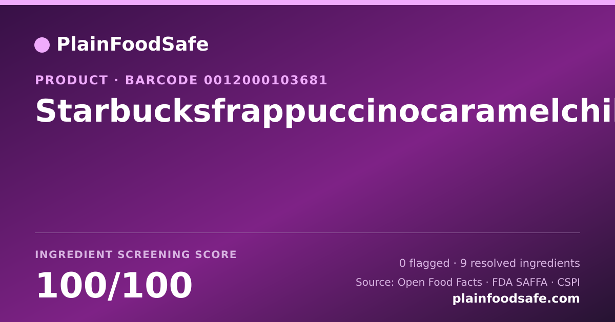 Share card for Starbucksfrappuccinocaramelchilledcoffeedrink Food Ingredient Profile
