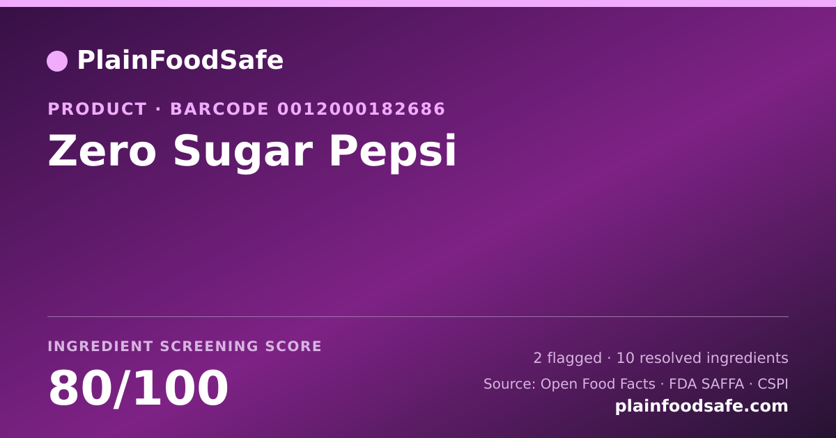 Share card for Zero Sugar Pepsi Food Ingredient Profile