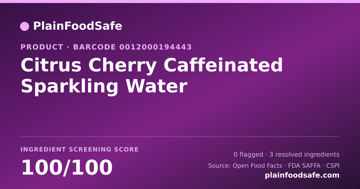 Share card for Citrus Cherry Caffeinated Sparkling Water Food Ingredient Profile
