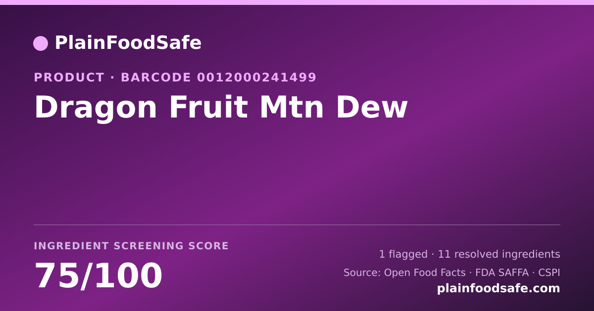 Share card for Dragon Fruit Mtn Dew Food Ingredient Profile