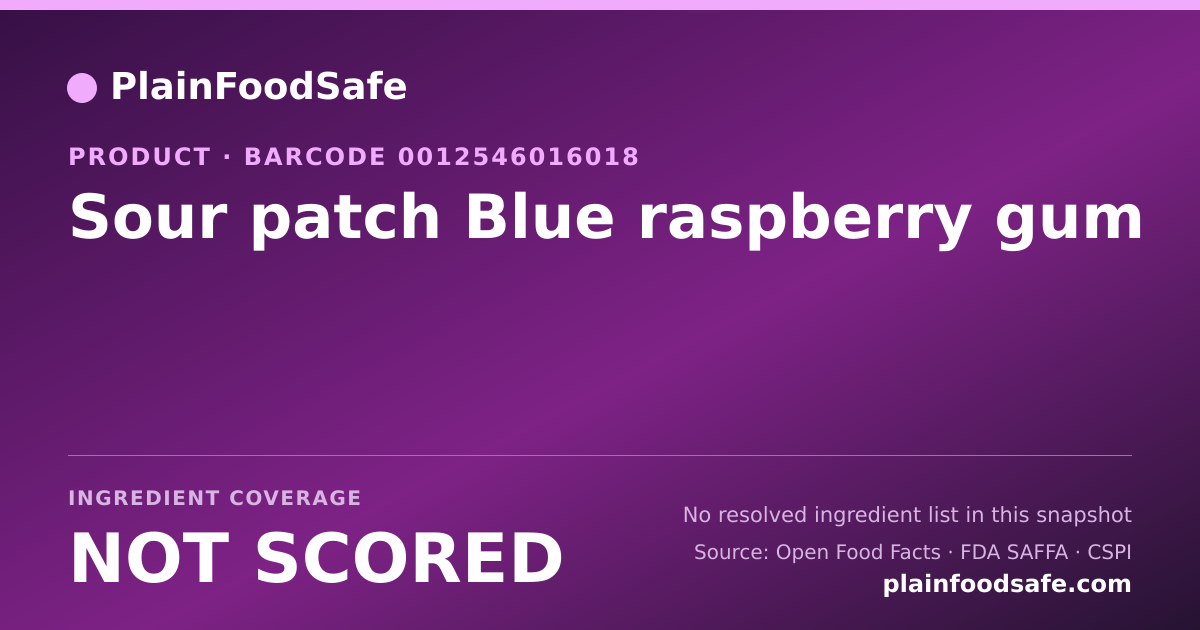 Share card for Sour patch Blue raspberry gum Food Ingredient Profile