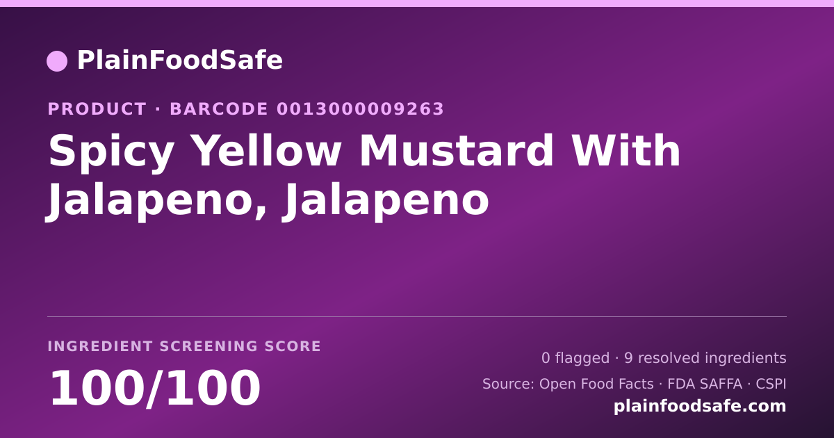 Share card for Spicy Yellow Mustard With Jalapeno, Jalapeno Food Ingredient Profile