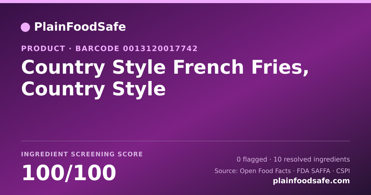 Share card for Country Style French Fries, Country Style Food Ingredient Profile