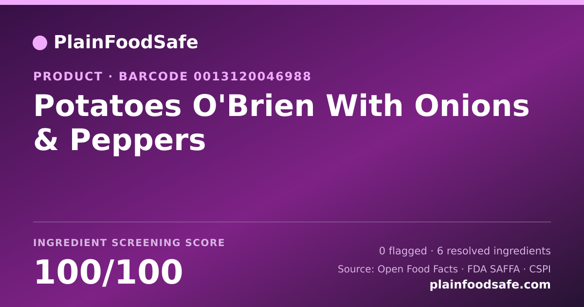 Share card for Potatoes O'Brien With Onions & Peppers Food Ingredient Profile