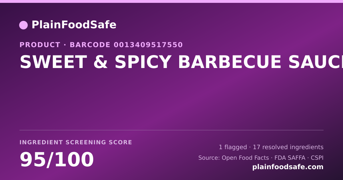 Share card for SWEET & SPICY BARBECUE SAUCE Food Ingredient Profile