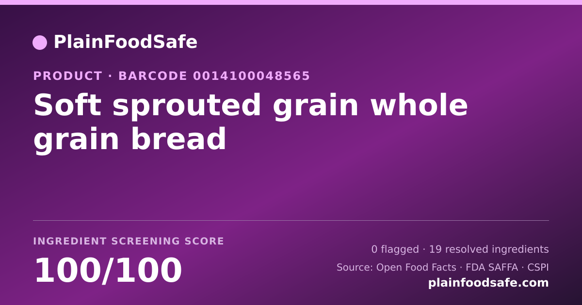 Share card for Soft sprouted grain whole grain bread Food Ingredient Profile
