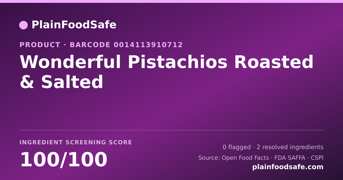 Share card for Wonderful Pistachios Roasted & Salted Food Ingredient Profile