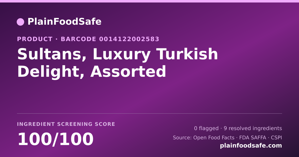 Share card for Sultans, Luxury Turkish Delight, Assorted Food Ingredient Profile