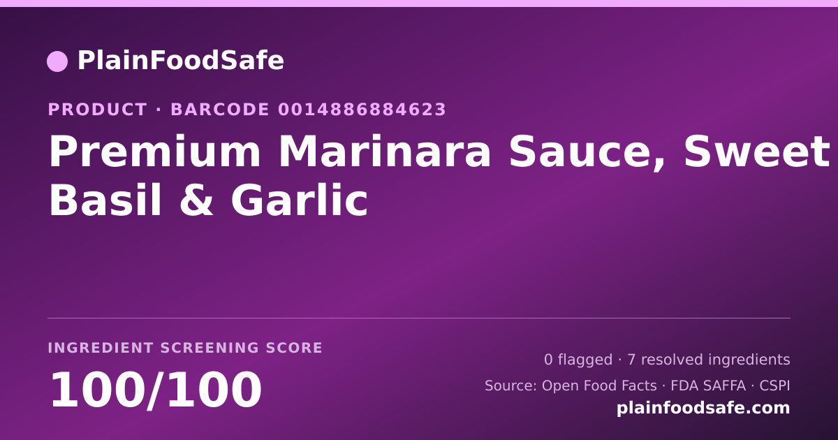 Share card for Premium Marinara Sauce, Sweet Basil & Garlic Food Ingredient Profile