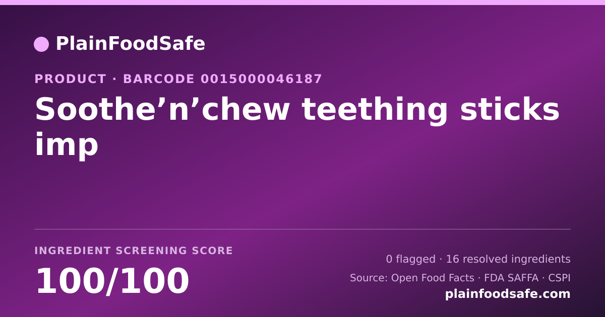 Share card for Soothe’n’chew teething sticks imp Food Ingredient Profile