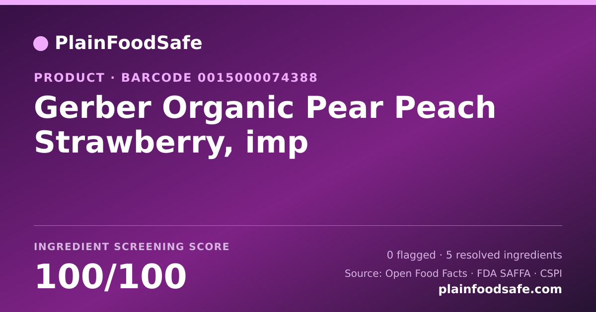 Share card for Gerber Organic  Pear Peach Strawberry, imp Food Ingredient Profile