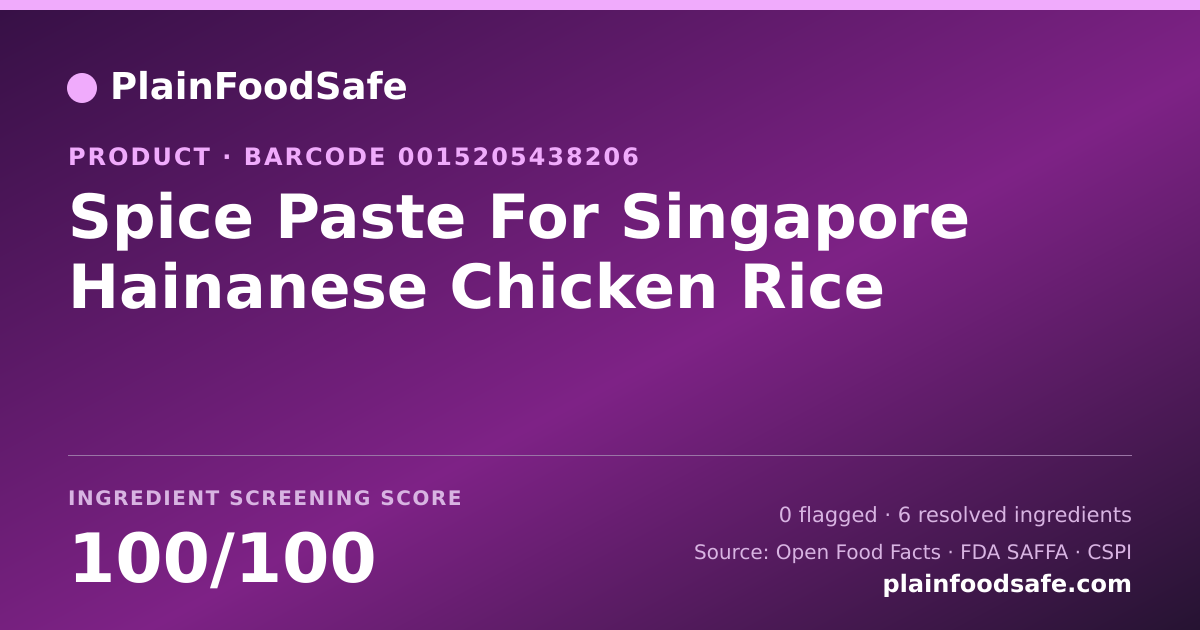 Share card for Spice Paste For Singapore Hainanese Chicken Rice Food Ingredient Profile