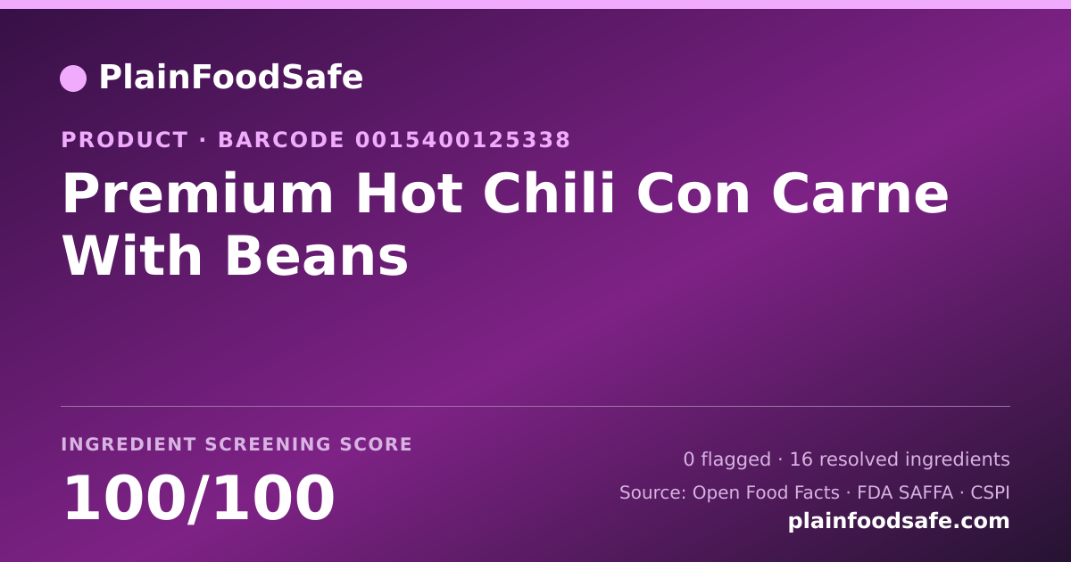 Share card for Premium Hot Chili Con Carne With Beans Food Ingredient Profile
