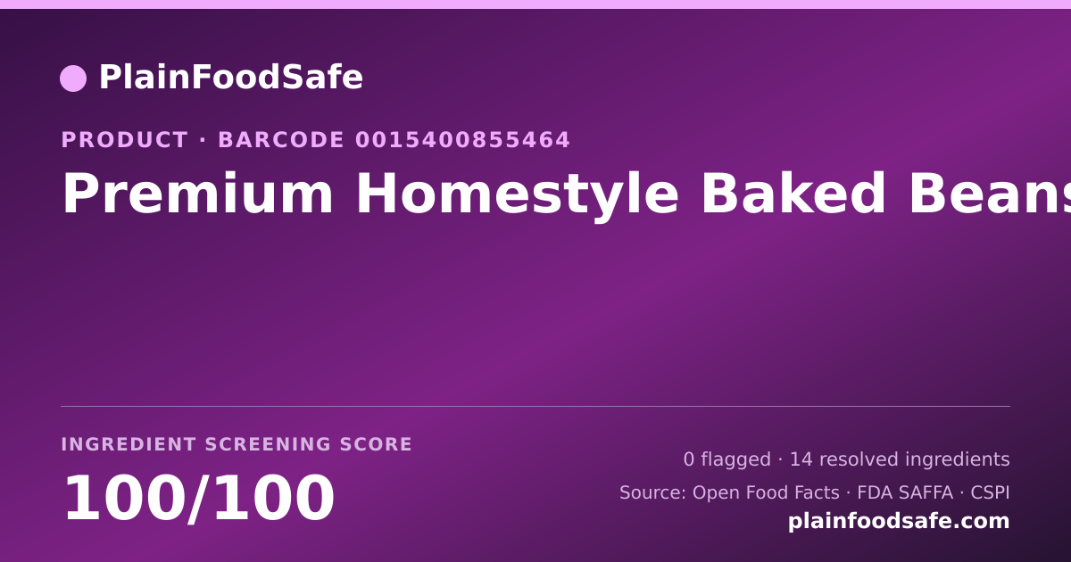 Share card for Premium Homestyle Baked Beans Food Ingredient Profile
