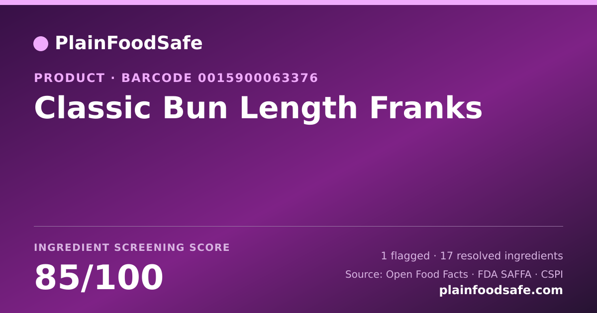 Share card for Classic Bun Length Franks Food Ingredient Profile
