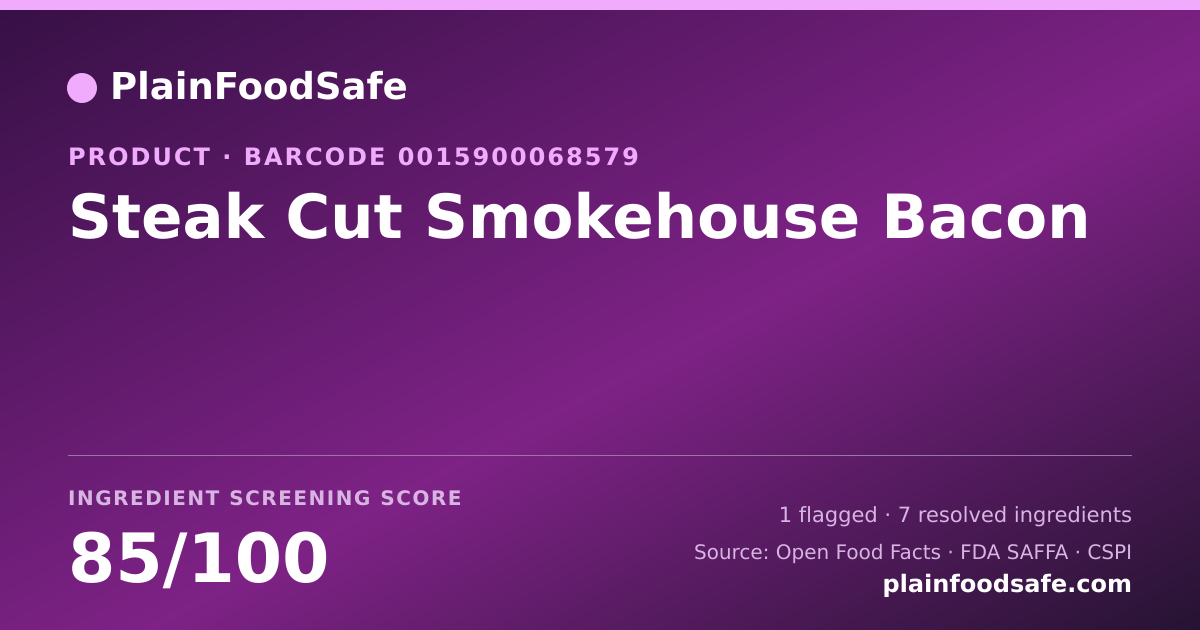 Share card for Steak Cut Smokehouse Bacon Food Ingredient Profile