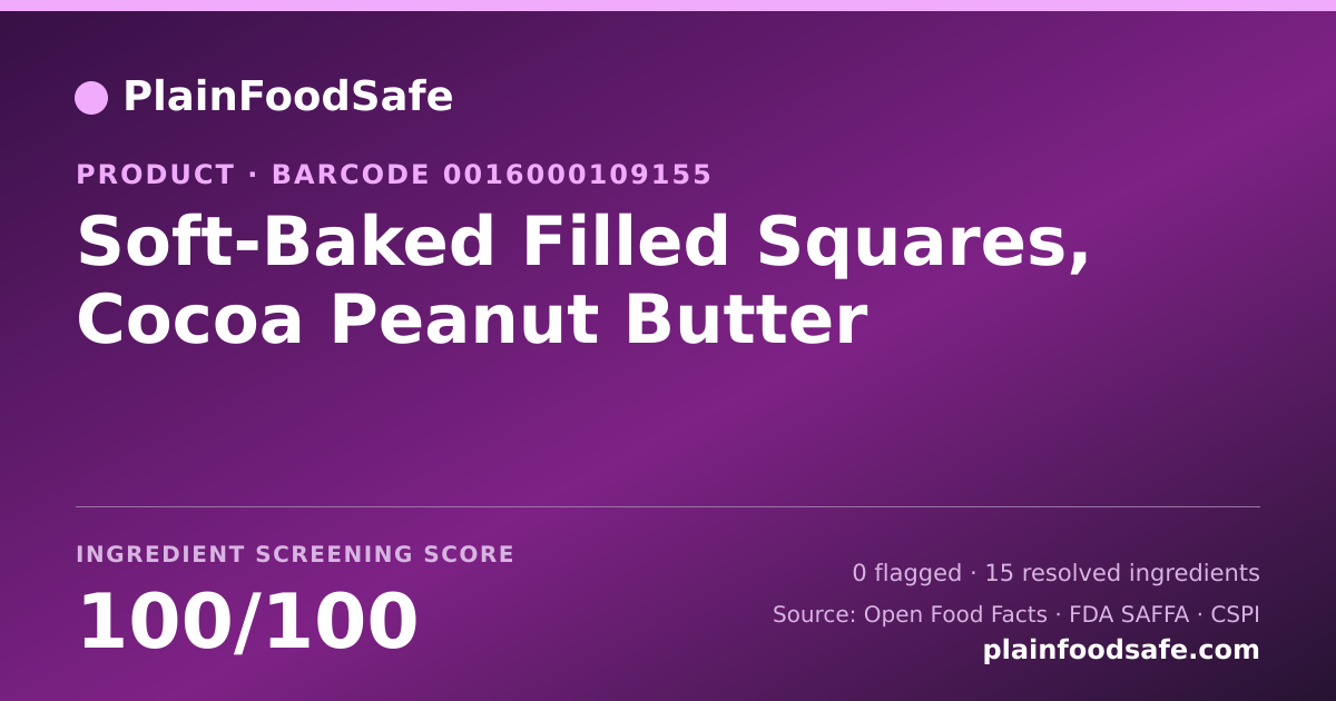 Share card for Soft-Baked Filled Squares, Cocoa Peanut Butter Food Ingredient Profile