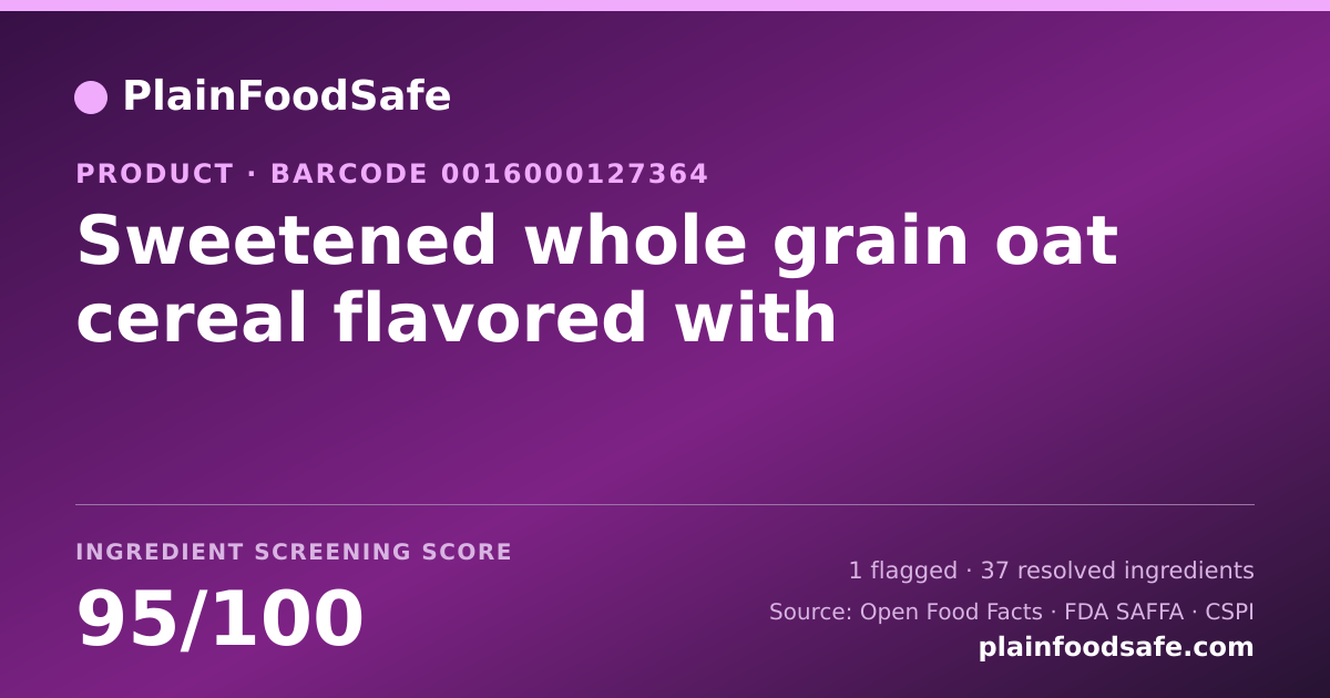 Share card for Sweetened whole grain oat cereal flavored with Food Ingredient Profile