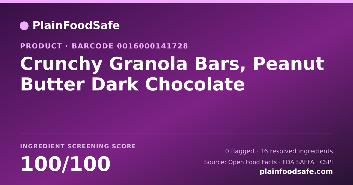 Share card for Crunchy Granola Bars, Peanut Butter Dark Chocolate Food Ingredient Profile