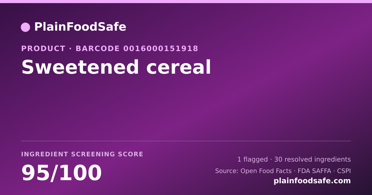Share card for Sweetened cereal Food Ingredient Profile